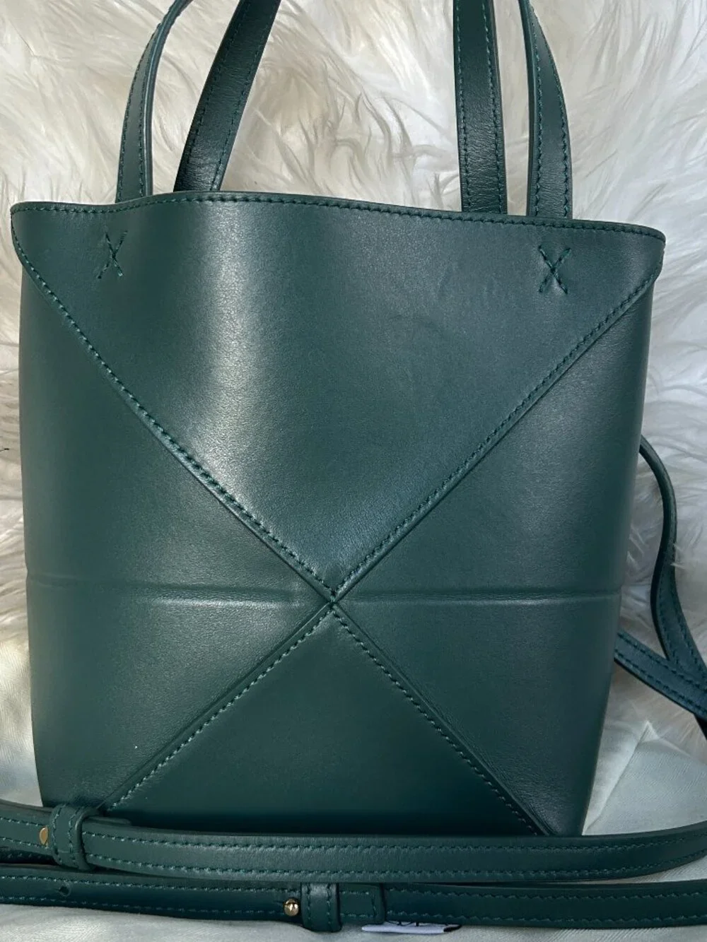 LOEWE Mini Fold Tote in green shiny calfskin-NWOT, current season color!